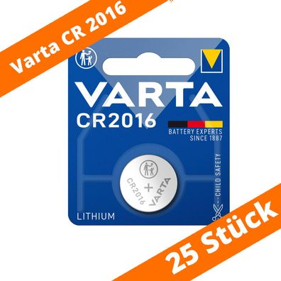 25 x Varta CR 2016 DL2016 3V Lithium Batterie Knopfzelle Blister 6016 90mAh