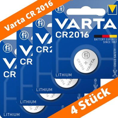 4 x Varta CR 2016 DL2016 3V Lithium Batterie Knopfzelle Blister 6016 90mAh