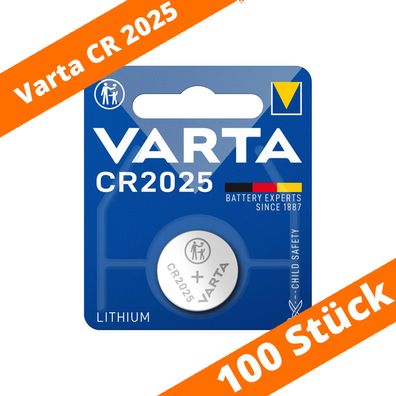100 x Varta CR 2025 DL2025 3V Lithium Batterie Knopfzelle Blister 6025 165mAh