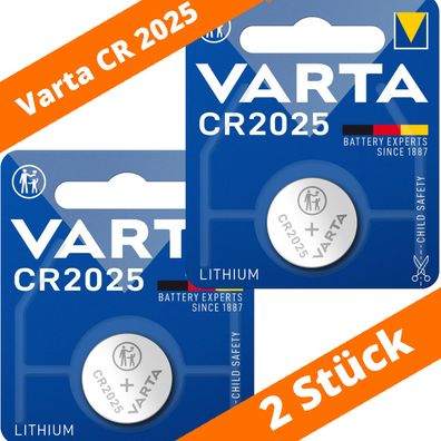 2 x Varta CR 2025 DL2025 3V Lithium Batterie Knopfzelle Blister 6025 165mAh