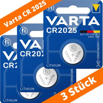 3 x Varta CR 2025 DL2025 3V Lithium Batterie Knopfzelle Blister 6025 165mAh