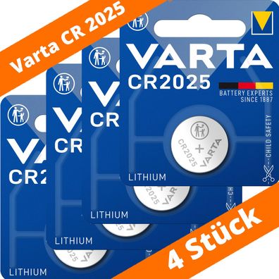 4 x Varta CR 2025 DL2025 3V Lithium Batterie Knopfzelle Blister 6025 165mAh