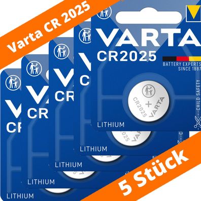 5 x Varta CR 2025 DL2025 3V Lithium Batterie Knopfzelle Blister 6025 165mAh