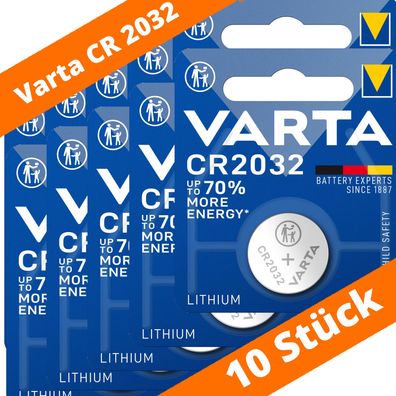 10 x Varta CR 2032 DL2032 3V Lithium Batterie Knopfzelle Blister 6032 230mAh