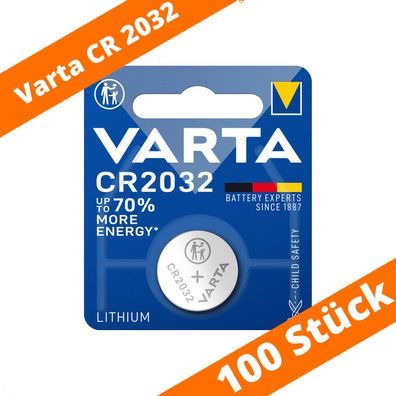 100 x Varta CR 2032 DL2032 3V Lithium Batterie Knopfzelle Blister 6032 230mAh