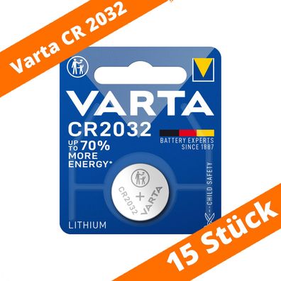 15 x Varta CR 2032 DL2032 3V Lithium Batterie Knopfzelle Blister 6032 230mAh