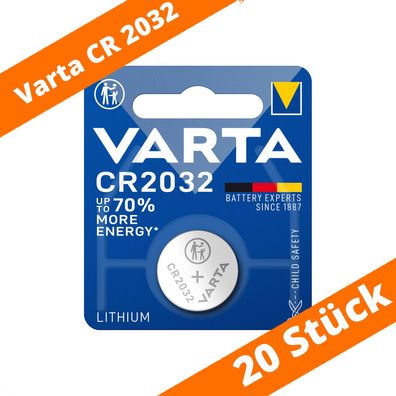 20 x Varta CR 2032 DL2032 3V Lithium Batterie Knopfzelle Blister 6032 230mAh