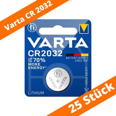 25 x Varta CR 2032 DL2032 3V Lithium Batterie Knopfzelle Blister 6032 230mAh
