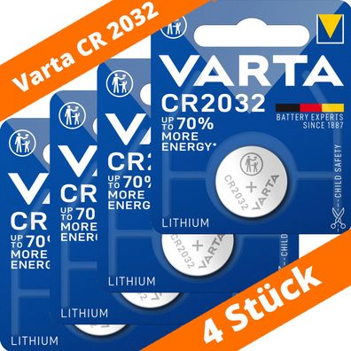 4 x Varta CR 2032 DL2032 3V Lithium Batterie Knopfzelle Blister 6032 230mAh
