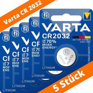 5 x Varta CR 2032 DL2032 3V Lithium Batterie Knopfzelle Blister 6032 230mAh