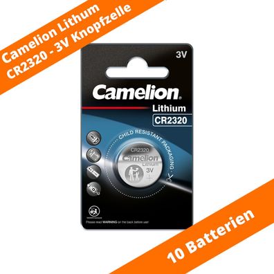 10 x Camelion CR 2320 3V Lithium Batterie 2320 Knopfzelle 130mAh CR2320 NEU