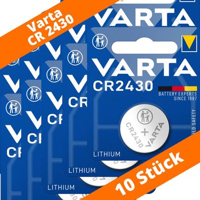 10 x Varta CR2430 Lithium Knopfzelle DL 2430 300mAh ø24,5x3,0mm DL2430 3V 6430