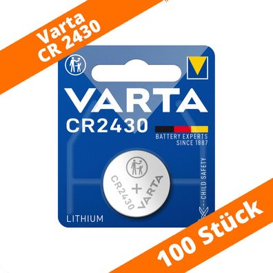 100 x Varta CR2430 Lithium Knopfzelle DL 2430 300mAh ø24,5x3,0mm DL2430 3V 6430
