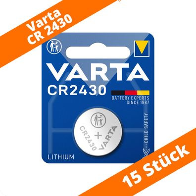 15 x Varta CR2430 Lithium Knopfzelle DL 2430 300mAh ø24,5x3,0mm DL2430 3V 6430