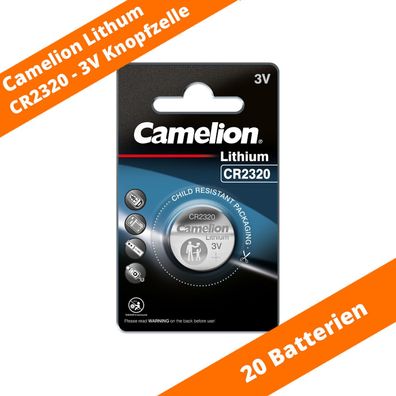 20 x Camelion CR 2320 3V Lithium Batterie 2320 Knopfzelle 130mAh CR2320 NEU