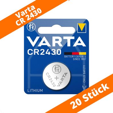 20 x Varta CR2430 Lithium Knopfzelle DL 2430 300mAh ø24,5x3,0mm DL2430 3V 6430