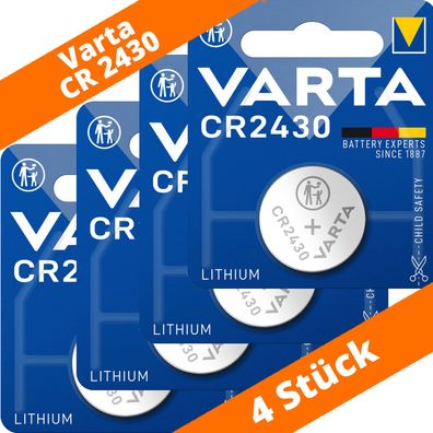 4 x Varta CR2430 Lithium Knopfzelle DL 2430 300mAh ø24,5x3,0mm DL2430 3V 6430