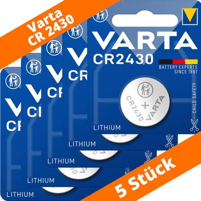 5 x Varta CR2430 Lithium Knopfzelle DL 2430 300mAh ø24,5x3,0mm DL2430 3V 6430