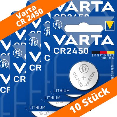 10 x Varta CR2450 Lithium Knopfzelle DL 2450 620mAh ø24,5x5,0mm DL2450 3V 6450
