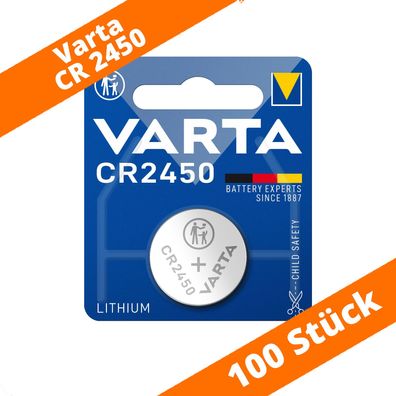 100 x Varta CR2450 Lithium Knopfzelle DL 2450 620mAh ø24,5x5,0mm DL2450 3V 6450