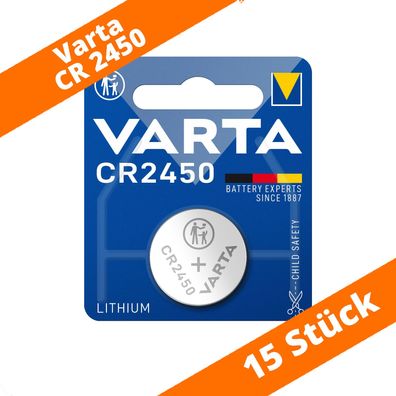 15 x Varta CR2450 Lithium Knopfzelle DL 2450 620mAh ø24,5x5,0mm DL2450 3V 6450