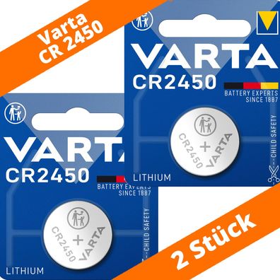 2 x Varta CR2450 Lithium Knopfzelle DL 2450 620mAh ø24,5x5,0mm DL2450 3V 6450