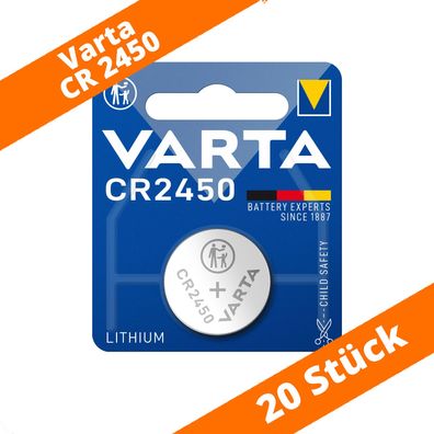 20 x Varta CR2450 Lithium Knopfzelle DL 2450 620mAh ø24,5x5,0mm DL2450 3V 6450