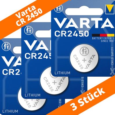 3 x Varta CR2450 Lithium Knopfzelle DL 2450 620mAh ø24,5x5,0mm DL2450 3V 6450