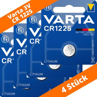 4 x Varta CR 1225 DL1225 3V Lithium Batterie Knopfzelle 2,5 x 12,5 Blister 6225