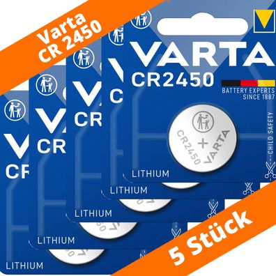5 x Varta CR2450 Lithium Knopfzelle DL 2450 620mAh ø24,5x5,0mm DL2450 3V 6450