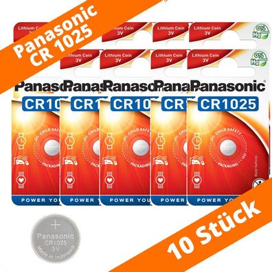 10 x Panasonic CR 1025 3V Lithium Batterie Knopfzelle 30mAh im Blister NEU