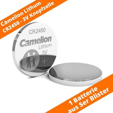 1 x Camelion CR2450 Lithium Knopfzellen Batterie DL2450 550mAh 24,5mm x 5mm