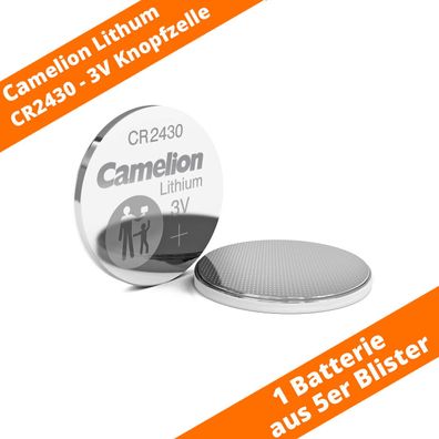 1 x CR2430 Lithium Knopfzelle Batterie von Camelion ø24,5x3 mm DL2430 270mAh