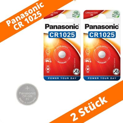 2 x Panasonic CR 1025 3V Lithium Batterie Knopfzelle 30mAh im Blister NEU