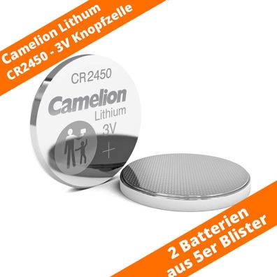 2 x Camelion CR2450 Lithium Knopfzellen Batterie DL2450 550mAh 24,5mm x 5mm