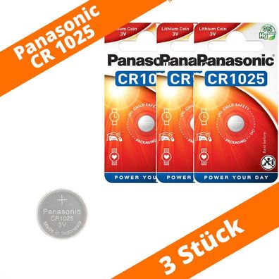 3 x Panasonic CR 1025 3V Lithium Batterie Knopfzelle 30mAh im Blister NEU