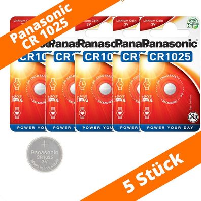 5 x Panasonic CR 1025 3V Lithium Batterie Knopfzelle 30mAh im Blister NEU