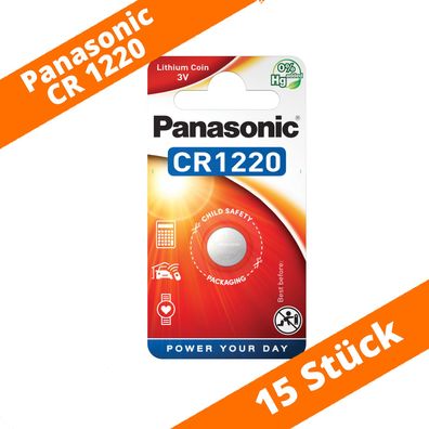 15 x Panasonic CR1220 3V Lithium im Blister Batterie Knopfzelle CR 1220 NEU