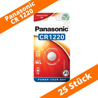 25 x Panasonic CR1220 3V Lithium im Blister Batterie Knopfzelle CR 1220 NEU