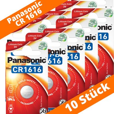 10 x Panasonic CR1616 3V Lithium im Blister Batterie Knopfzelle CR 1616 NEU