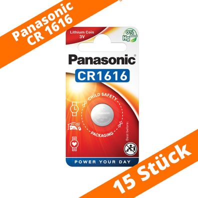 15 x Panasonic CR1616 3V Lithium im Blister Batterie Knopfzelle CR 1616 NEU