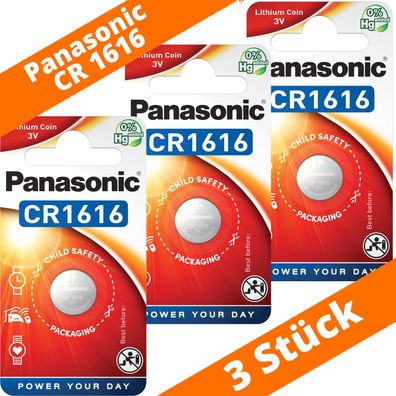 3 x Panasonic CR1616 3V Lithium im Blister Batterie Knopfzelle CR 1616 NEU