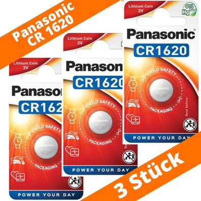 3 x Panasonic CR1620 3V Lithium Auto KFZ Batterie Knopfzelle CR 1620 NEU