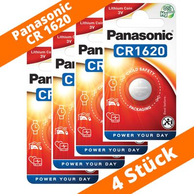 4 x Panasonic CR1620 3V Lithium Auto KFZ Batterie Knopfzelle CR 1620 NEU