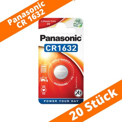 20 x Panasonic CR1632 3V Lithium im Blister Batterie Knopfzelle 140mAh NEU