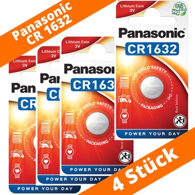 4 x Panasonic CR1632 3V Lithium im Blister Batterie Knopfzelle 140mAh NEU