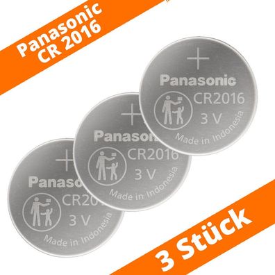 3 x Panasonic CR2016 DL2016 3V Batterie Lithium Knopfzelle Fernbedienung LED