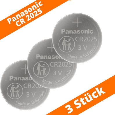 3 x Panasonic CR2025 DL2025 3V Batterie Lithium Knopfzelle LED Kerze Licht