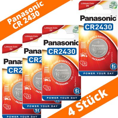 4 x Panasonic CR2430 3V Lithium Knopfzelle Batterie 285mAh 24,5mm x 3mm