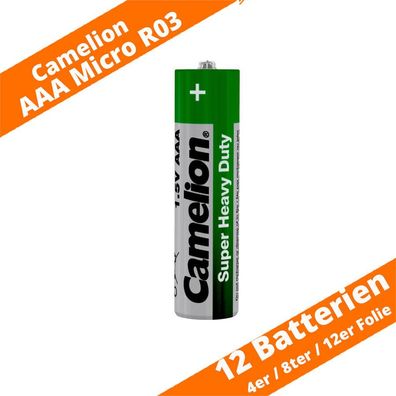 12 x AAA Camelion Micro R03 Batterie Super Heavy Duty 1,5V Zink Kohle Folie